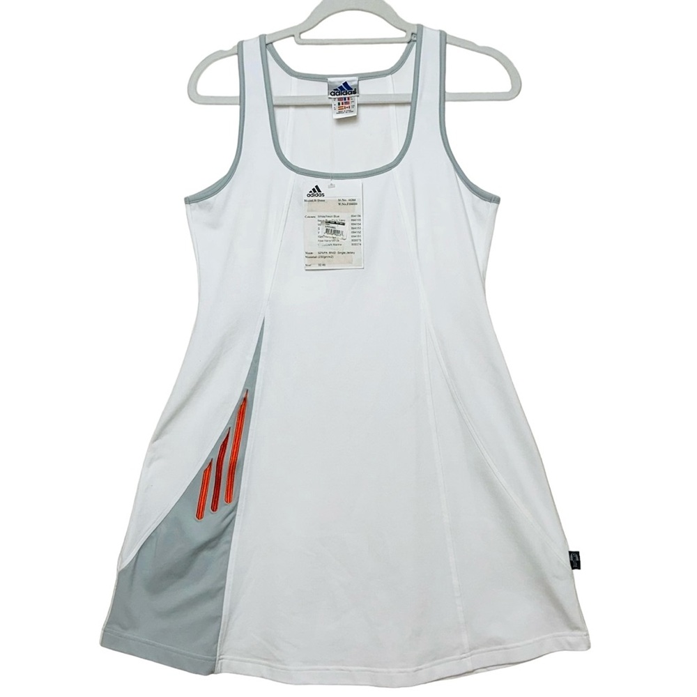 Adidas Women’s Climalite Tennis Dress  L NWT Scoop Neck White Orange Gray Trim